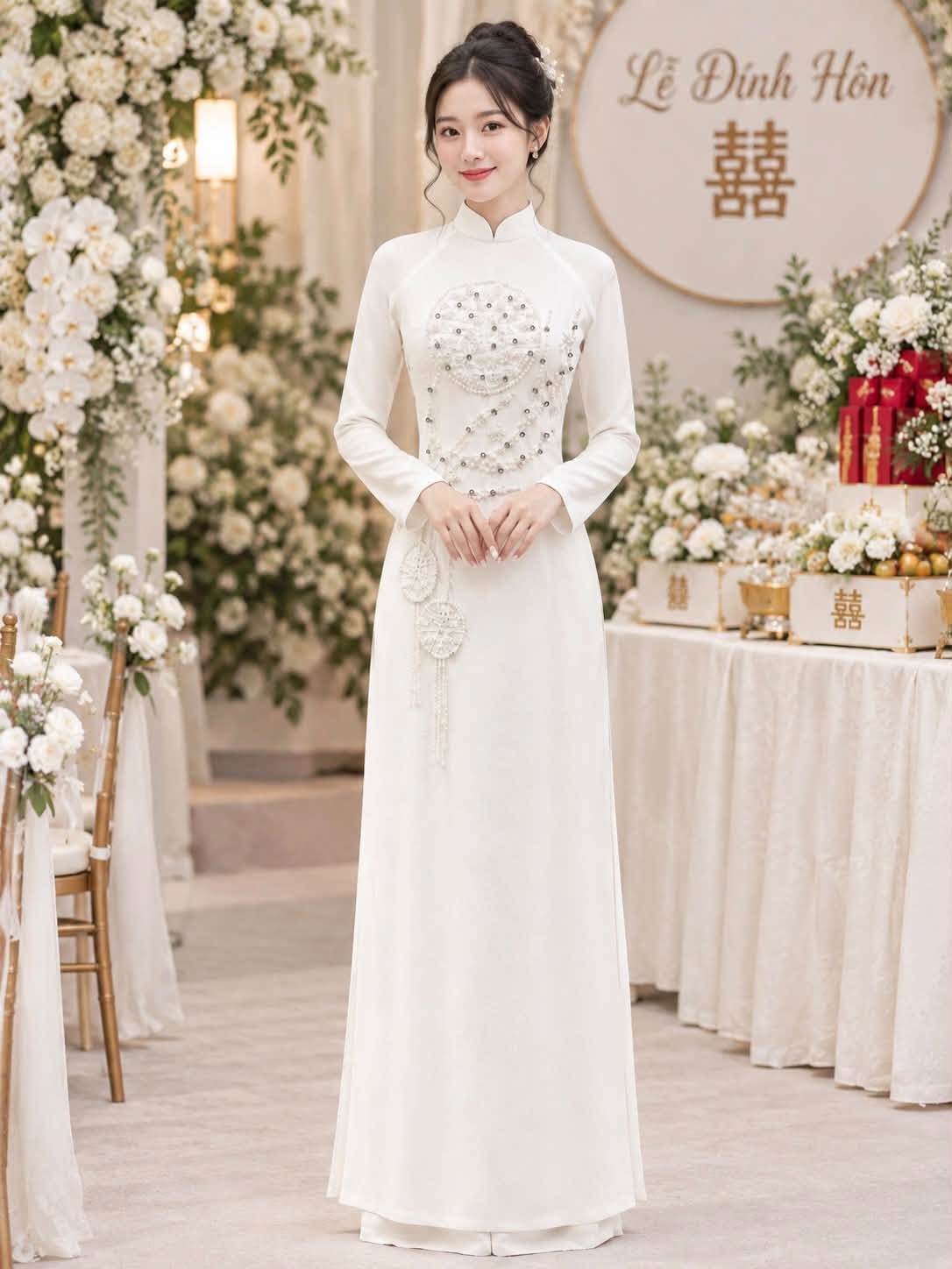 Áo dài trắng tinh tế tại Nhà May Nga