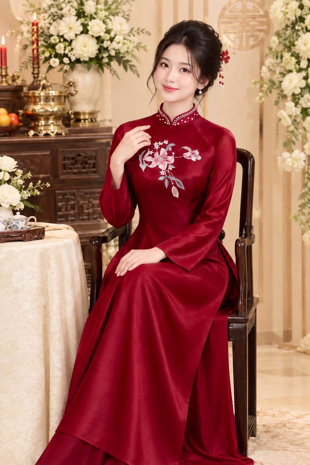 Áo dài đỏ đô